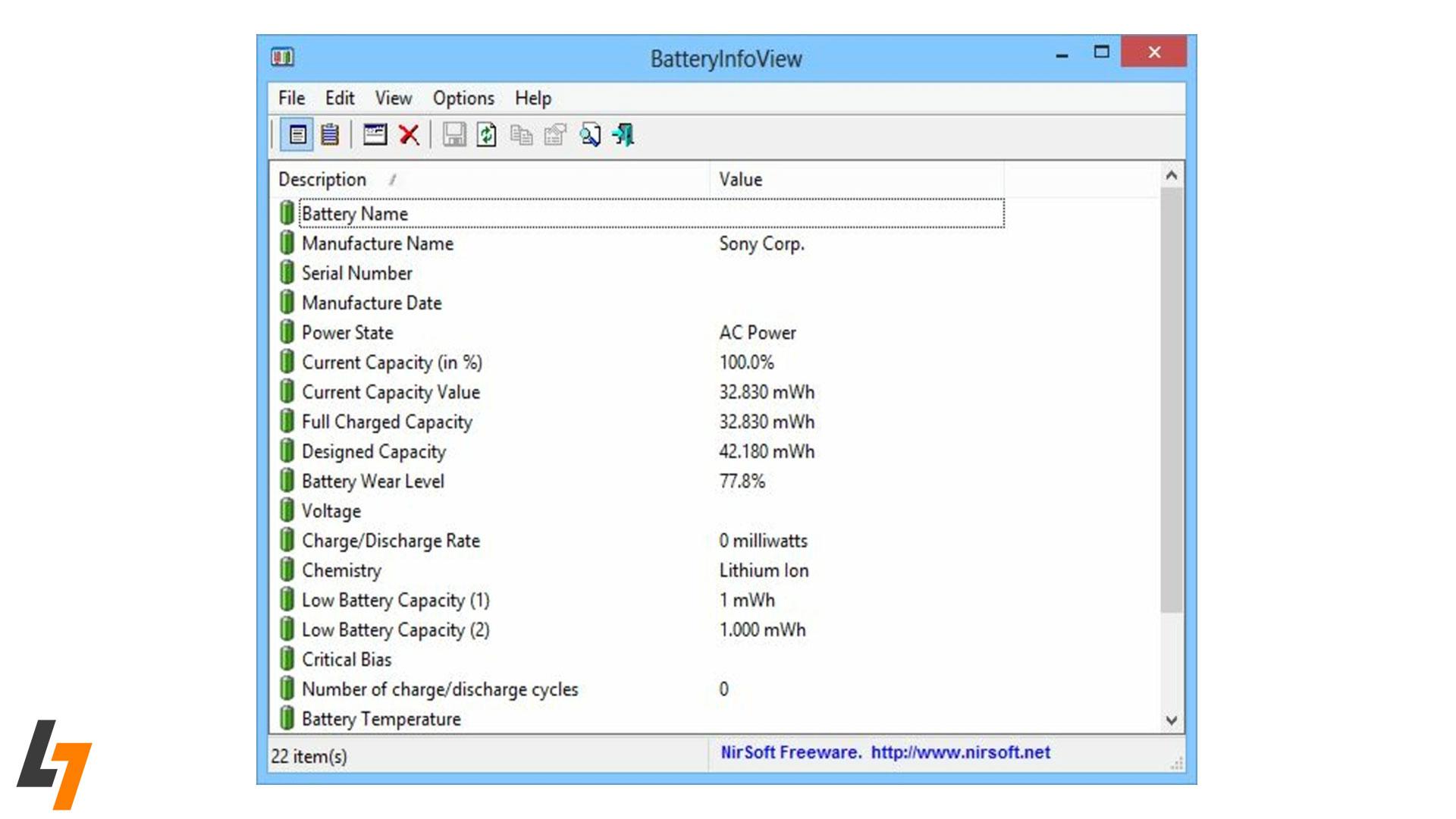 استفاده از نرمافزار BatteryInfoView