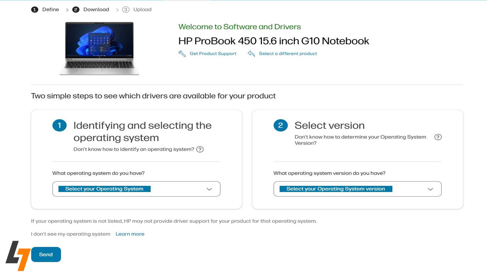 انتخاب مدل و نسخه سیستمعامل برای دانلود آپدیت BIOS برای لپتاپ HP