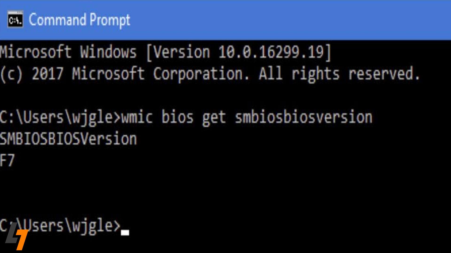 وارد کردن دستور مورد نظر در cmd برای پیدا کردن نسخه جدید BIOS
