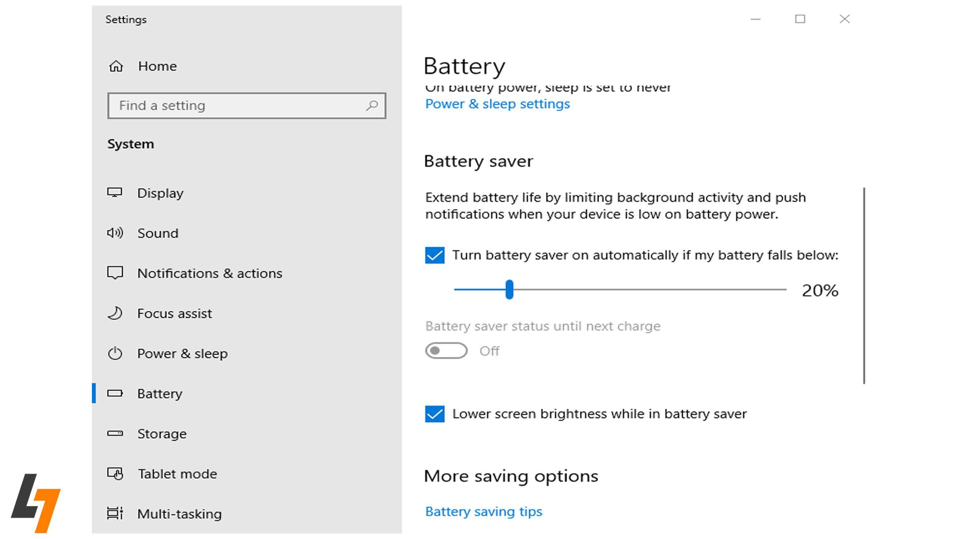 فعال کردن Battery Saver در لپتاپ