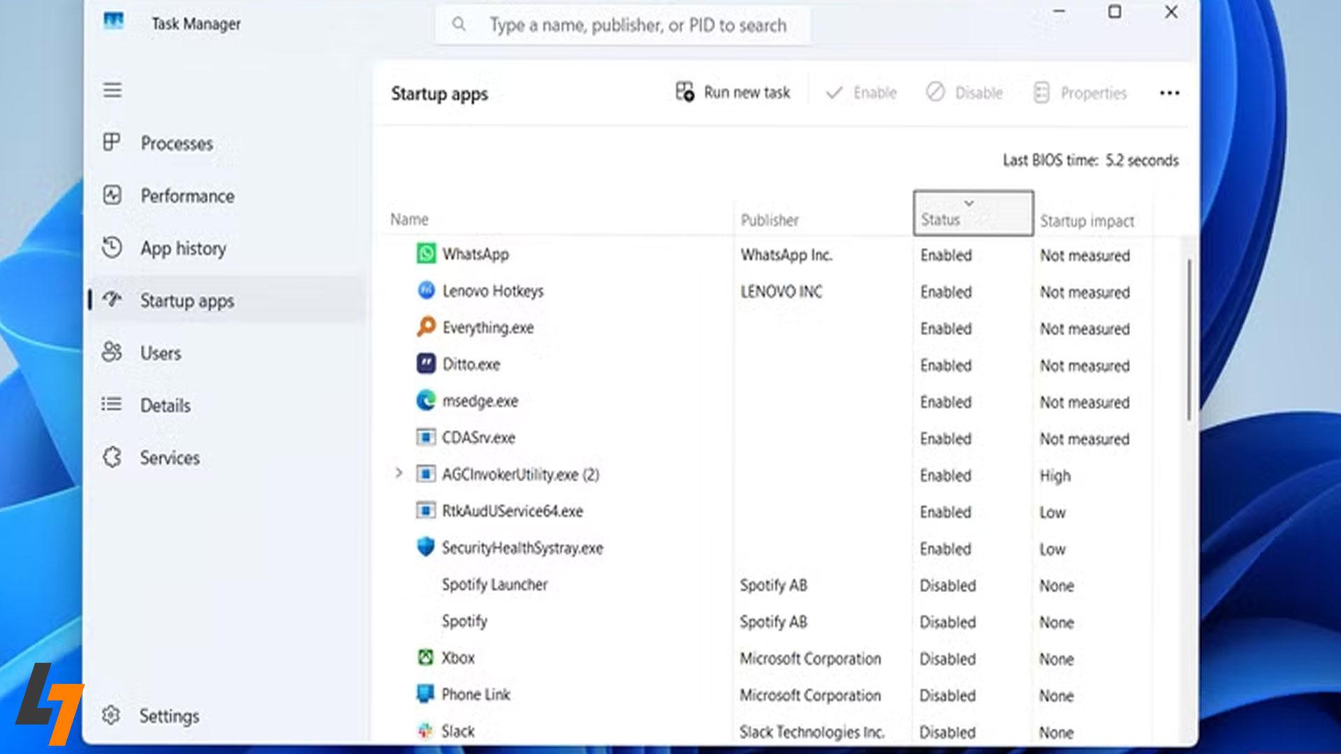 بخش Startup در لپتاپ