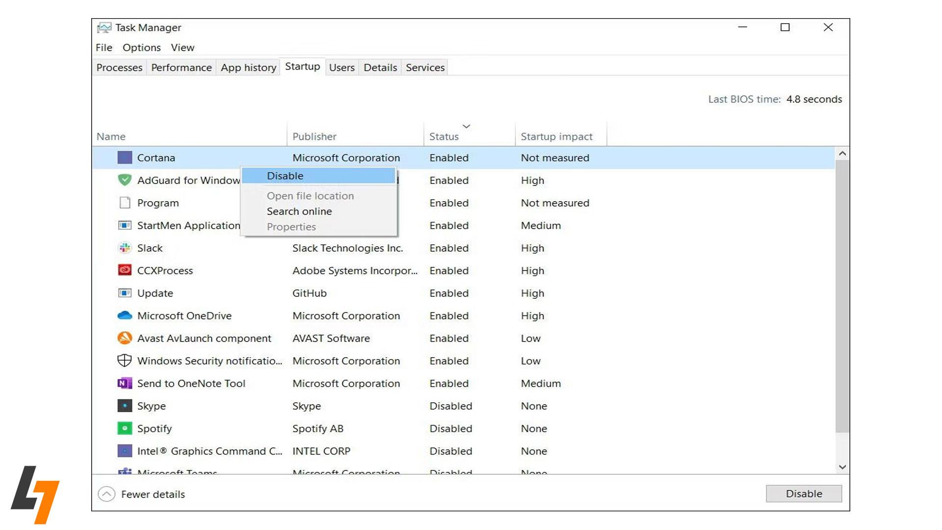 بخش Startup لپ‌تاپ 